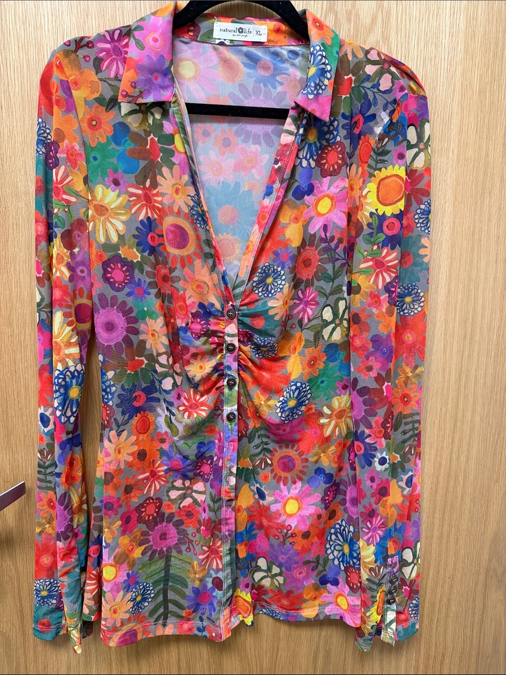 Natural Life Multicolor Floral Button-Front Women’s Top